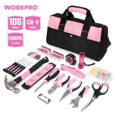 Набор инструментов женский, для домашнего ремонта в розовом цвете, 106 пр. WORKPRO WP206801 ― WORKPRO